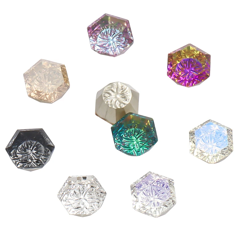 

Xiaopu newest  relief hexagon cosmic shaped pointback 3D fancy glass nail crystal sticker supply rhinestones DIY accessories