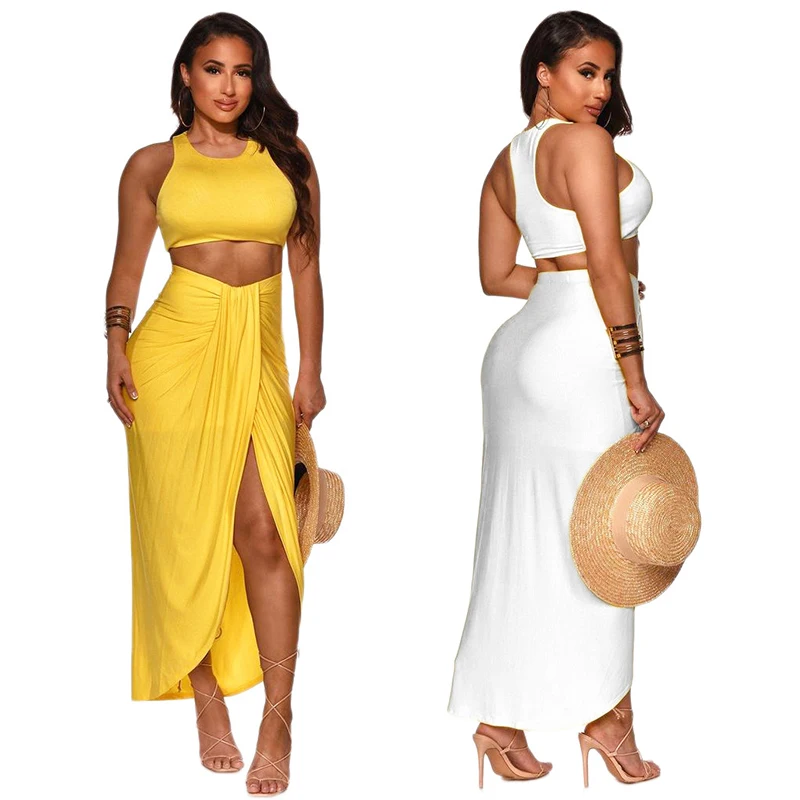2021 summer casual solid sexy sleeveless crop top fold two 2 piece dresses skirt outfit set, Yellow,white
2021 summer casual solid sexy sleeveless crop top fold two 2 piece dresses skirt outfit set, Yellow,white