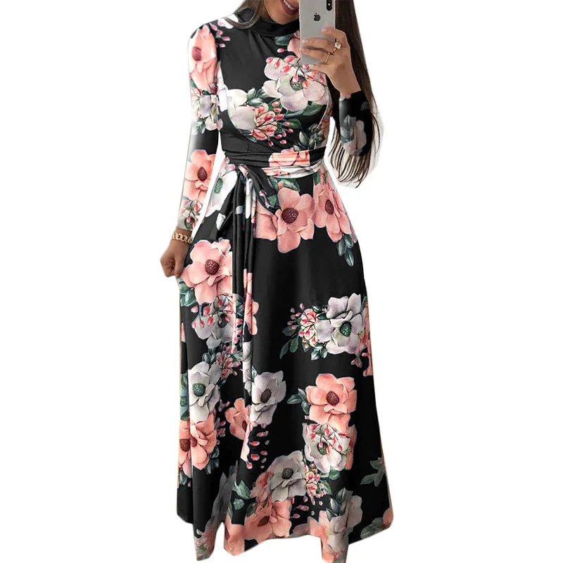 Wholesale Fashion Sexy Slim Ladies Stand Neck Long Sleeve Flower Print Big Hem Women Dresses, Light blue, navy blue, black
Wholesale Fashion Sexy Slim Ladies Stand Neck Long Sleeve Flower Print Big Hem Women Dresses, Light blue, navy blue, black