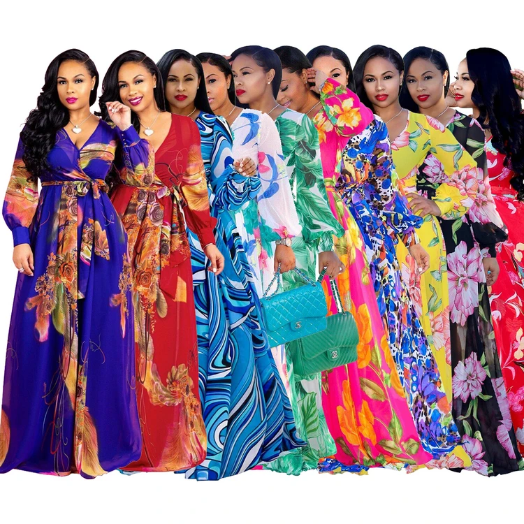 16 Colors Beach Long Sleeve V-neck Casual Chiffon Floral Maxi Dresses Women Summer 2020, Picture color
16 Colors Beach Long Sleeve V-neck Casual Chiffon Floral Maxi Dresses Women Summer 2020, Picture color