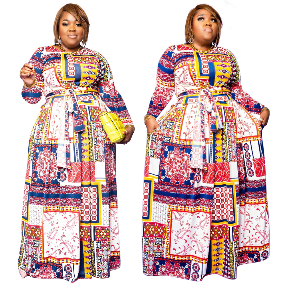 2021 Autumn Bohemia Fashion Print Long Sleeve O Neck Belt Women's Printed Plus Size 4XL Long Loose Dress For Women Wholesale, Picture color
2021 Autumn Bohemia Fashion Print Long Sleeve O Neck Belt Women's Printed Plus Size 4XL Long Loose Dress For Women Wholesale, Picture color
