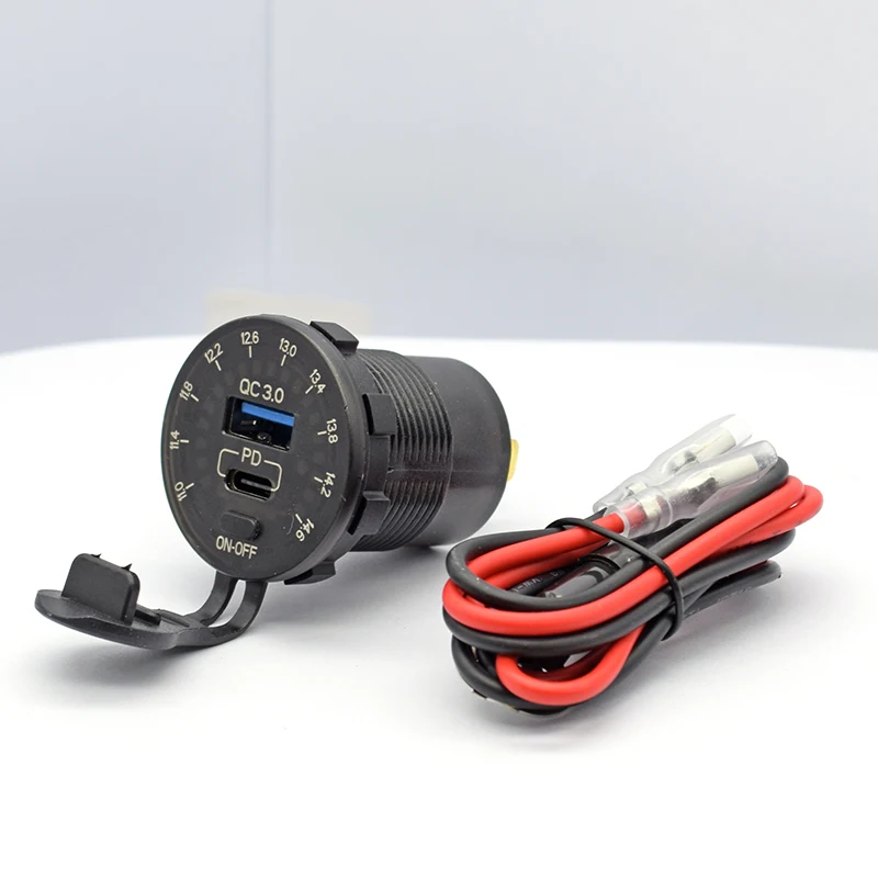 USB C Car Charger Socket 12V/24V with Switch Colorful Voltmeter QC3.0 Socket Power Outlet for Marine, Boat, Motorcycle, Truck,
USB C Car Charger Socket 12V/24V with Switch Colorful Voltmeter QC3.0 Socket Power Outlet for Marine, Boat, Motorcycle, Truck,