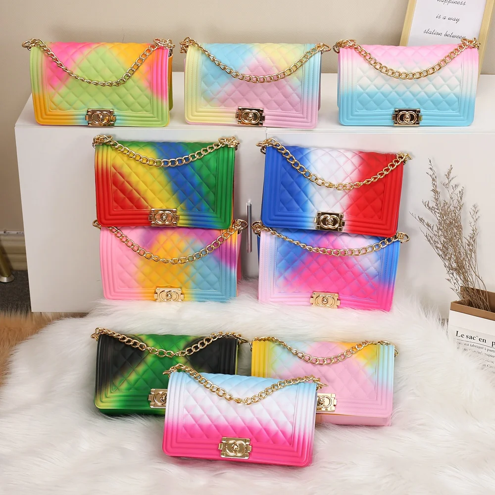 Fashion luxury rainbow hand bags chain lady colorful candy pvc bags women handbags ladies jelly purse and handbags
Fashion luxury rainbow hand bags chain lady colorful candy pvc bags women handbags ladies jelly purse and handbags