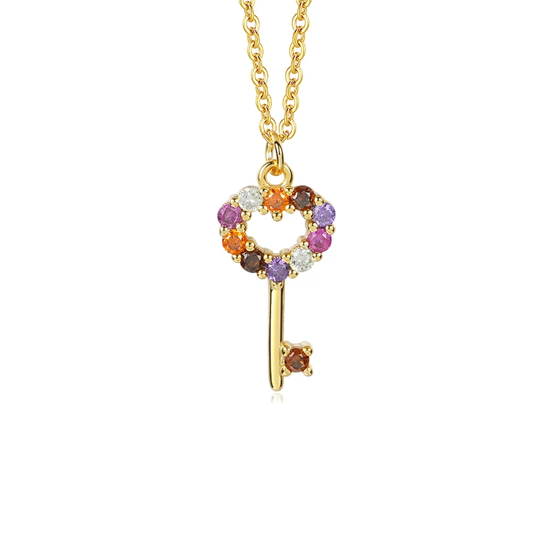 Trending Colorful Stone Jewelry 18 k gold plated Sterling Silver Multi color zircon Key Pendant Necklace women
Trending Colorful Stone Jewelry 18 k gold plated Sterling Silver Multi color zircon Key Pendant Necklace women