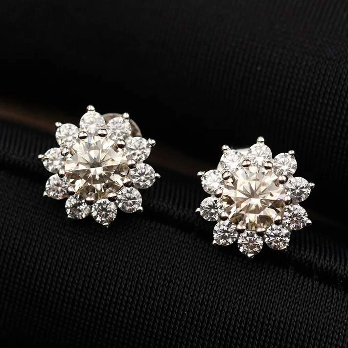 Custom 0.5 Carat Moissante Stone 14K White Gold Sunflower Earring Findings for Women, Attractive
Custom 0.5 Carat Moissante Stone 14K White Gold Sunflower Earring Findings for Women, Attractive