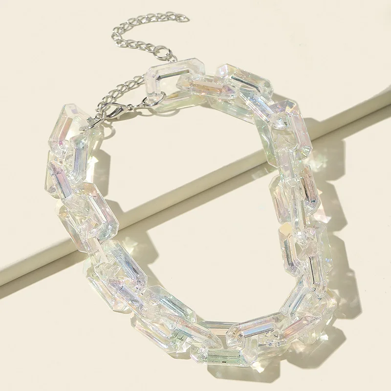 Summer Holiday Clear AB Colored Resin Acrylic Geometric Square Link Chain Choker Necklace Crystal Acrylic Link Chain Necklace
Summer Holiday Clear AB Colored Resin Acrylic Geometric Square Link Chain Choker Necklace Crystal Acrylic Link Chain Necklace
