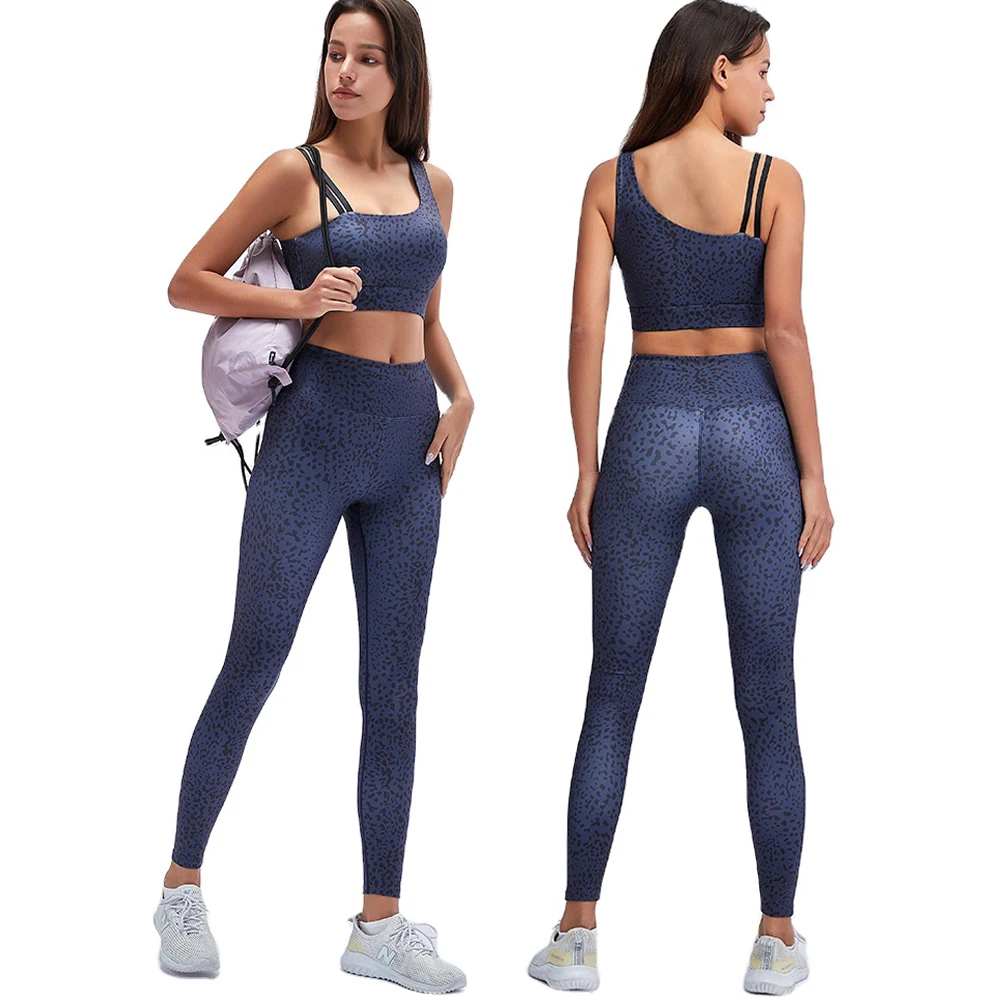 In stock women active wear oblique shoulder bra and high-waisted leggings yoga suit leopard print two-piece set, As picture
In stock women active wear oblique shoulder bra and high-waisted leggings yoga suit leopard print two-piece set, As picture