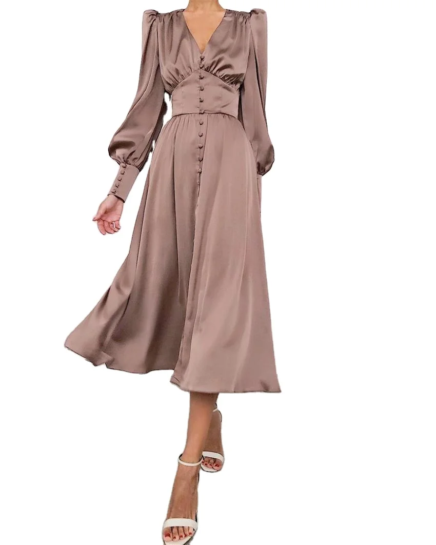Spring 2021 new women satin dress lantern sleeve waist slim European American A-line long sleeve maxi solid casual dress
Spring 2021 new women satin dress lantern sleeve waist slim European American A-line long sleeve maxi solid casual dress