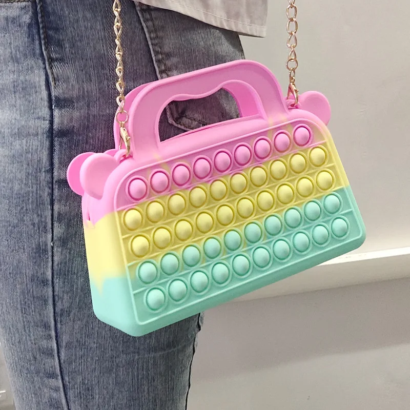 

Colorful children's bags silica Gel handbag kids school bag with zipper shoulder jelly bags, 5 colors