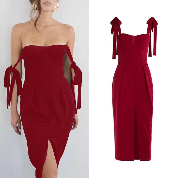 2021 Streetwear Trendy French Bandage Spaghetti Straps Red Split Midi Dress Bodycon Dresses Women Lady Elegant
2021 Streetwear Trendy French Bandage Spaghetti Straps Red Split Midi Dress Bodycon Dresses Women Lady Elegant