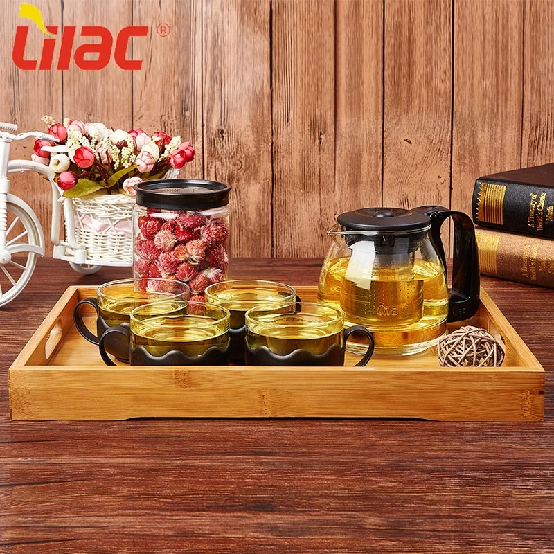 

Lilac FREE Sample 700ml+150*4 6 pcs set chinese breakfast maker tea cup pot kettke magnet glass tea maker set with infuser, Black