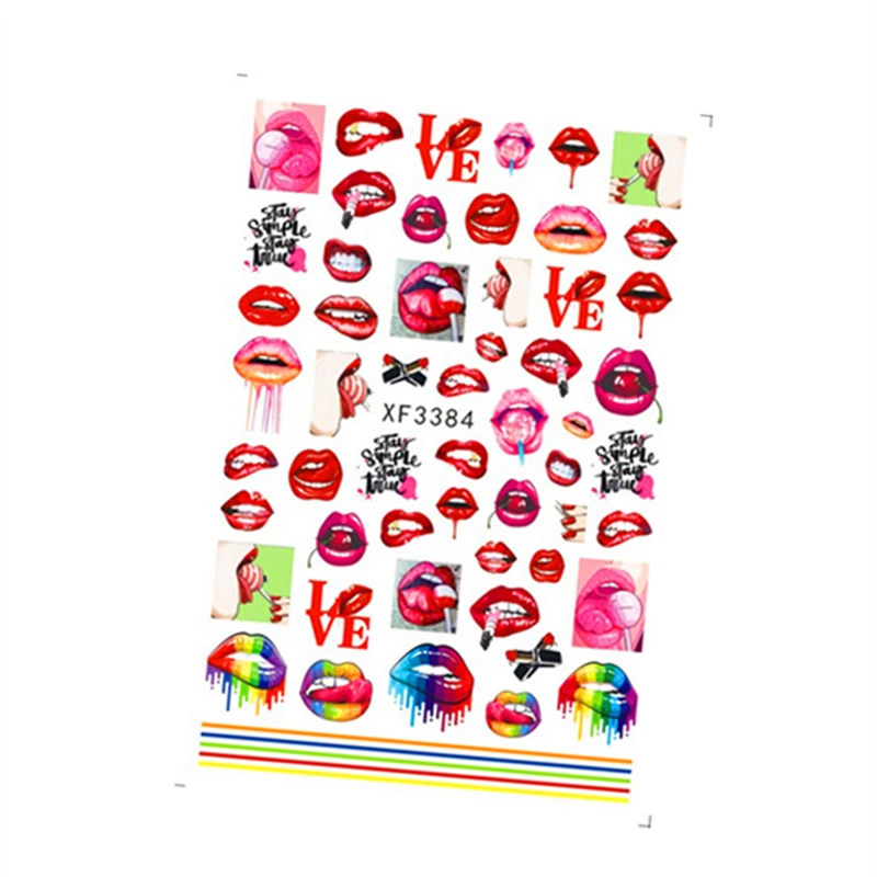 

2022 Factory Price Hot Selling Valentines Sticker New Red Sexy Lips Design Nail Stickers for Nail Decoration, Colorful