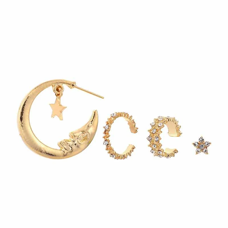 4 Pcs/Set Gold Star Big hoop Stud Earring Vintage Crystal Earrings Set for Women Gift Jewelry Hot Selling
4 Pcs/Set Gold Star Big hoop Stud Earring Vintage Crystal Earrings Set for Women Gift Jewelry Hot Selling
