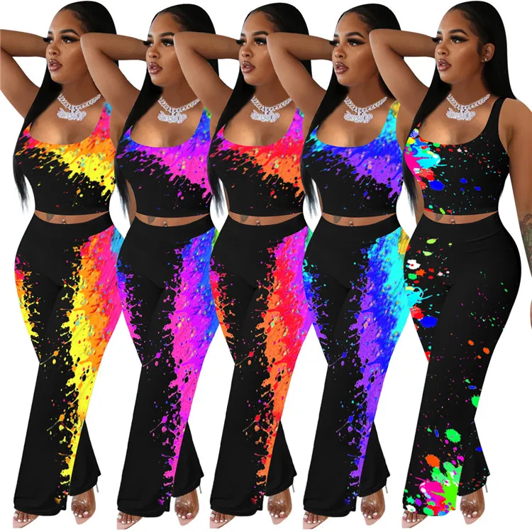 New Fashion Lady 2 Pcs Vest Wide Leg Pants Print Sexy Tracksuit Summer Women Two Piece Set, Picture 
New Fashion Lady 2 Pcs Vest Wide Leg Pants Print Sexy Tracksuit Summer Women Two Piece Set, Picture