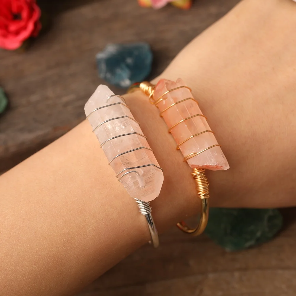 Hot Handmade wire wrapped rose quartz bangle open cuff adjustable boho bangle, As picture
Hot Handmade wire wrapped rose quartz bangle open cuff adjustable boho bangle, As picture
