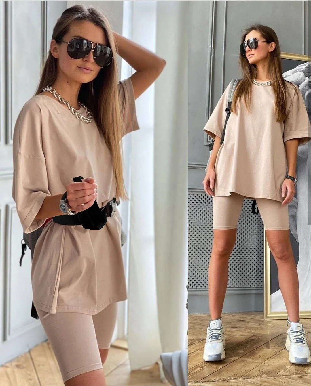 Casual Solid Outfits Women's Two Piece Suit with Belt Home Loose Sports Tracksuits Fashion Bicycle Summer Hot Suit 
Casual Solid Outfits Women's Two Piece Suit with Belt Home Loose Sports Tracksuits Fashion Bicycle Summer Hot Suit