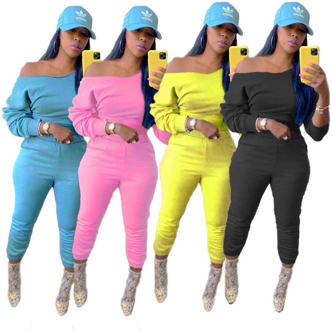European and American autumn/winter women's casual wear pure color shoulder twill cotton hoodie two-piece set plus size, As show
European and American autumn/winter women's casual wear pure color shoulder twill cotton hoodie two-piece set plus size, As show