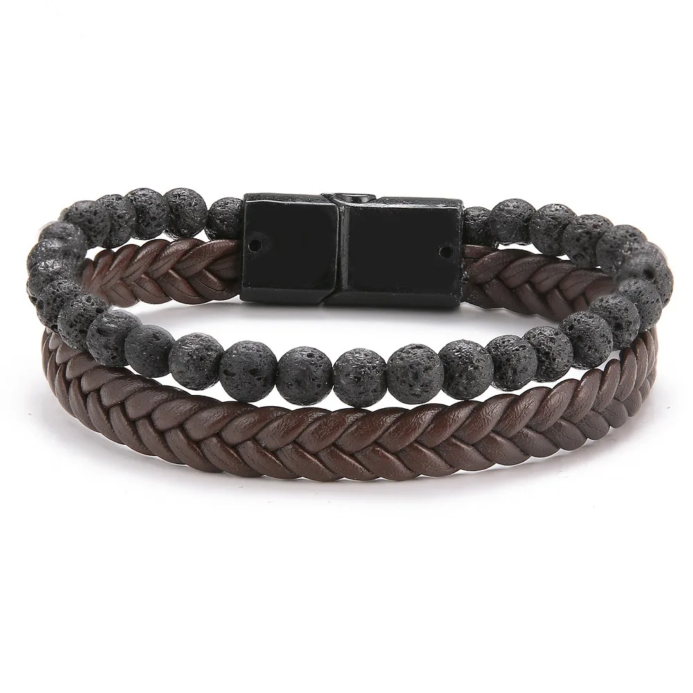 Volcanic Rock Punk Style Leather Stone Beads Leather Woven Multi-layer Leather Bracelet Ornaments
Volcanic Rock Punk Style Leather Stone Beads Leather Woven Multi-layer Leather Bracelet Ornaments