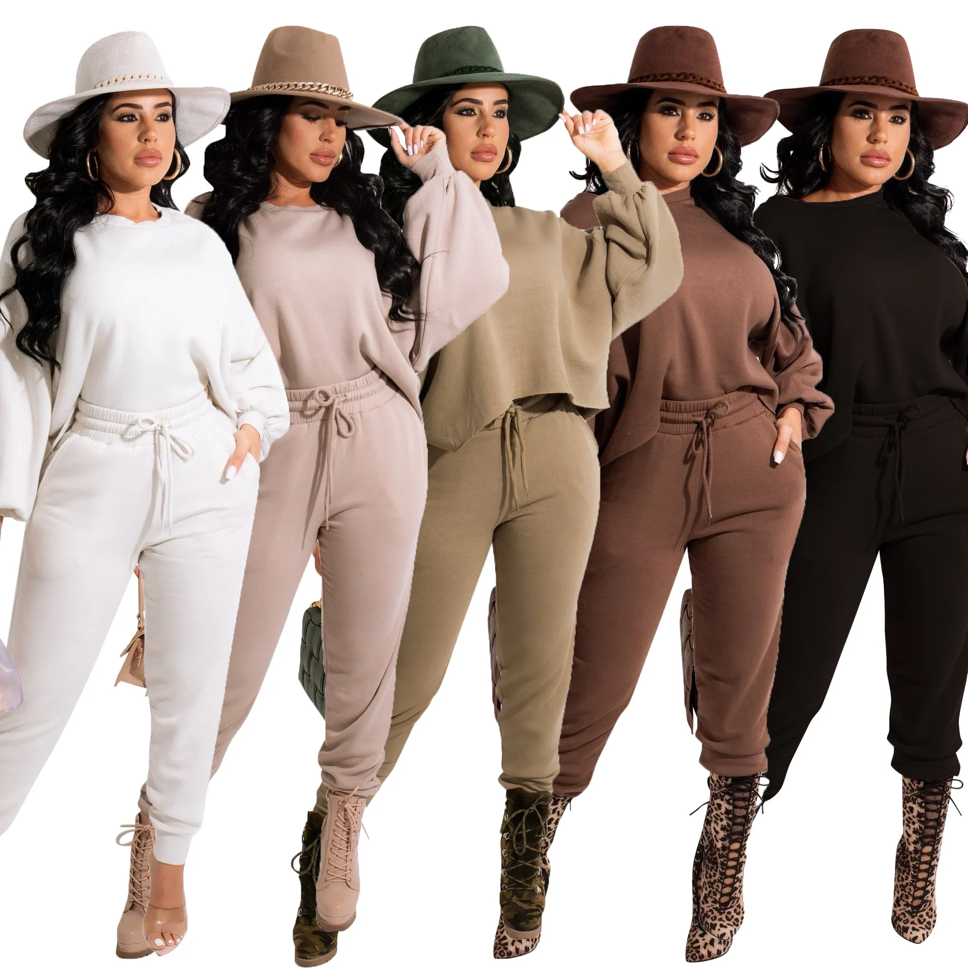 Solid Crew Neck Sweatshirt And Sweatpants Long Sleeve Sweatsuit Women Sets Casual Winter 2 Piece Outfits, White,apricot,military green,coffee,black
Solid Crew Neck Sweatshirt And Sweatpants Long Sleeve Sweatsuit Women Sets Casual Winter 2 Piece Outfits, White,apricot,military green,coffee,black