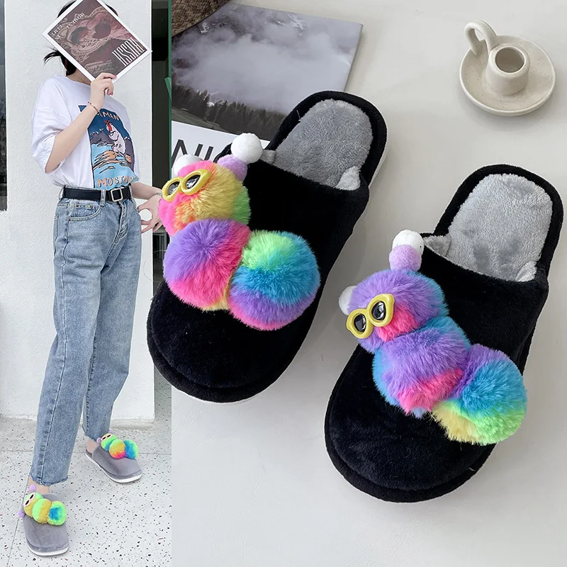 Wholesale Winter Lovely Caterpillars Wool Slippers Home Plush Women Floor Wool Slippers, As photo show 
Wholesale Winter Lovely Caterpillars Wool Slippers Home Plush Women Floor Wool Slippers, As photo show