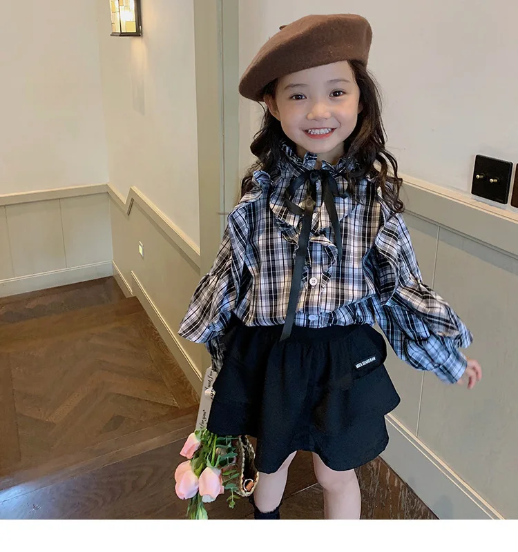 2022 autumn Korean design infant baby girls ruffles plaid blouse with solid black skirt casual outfit 116L22Q130485
2022 autumn Korean design infant baby girls ruffles plaid blouse with solid black skirt casual outfit 116L22Q130485