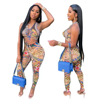 2021 New Design Women Hollow Out Bandage Crop Top 2 Piece Pant Set Ladies V Neck Sleeveless Top And Jogger Set
2021 New Design Women Hollow Out Bandage Crop Top 2 Piece Pant Set Ladies V Neck Sleeveless Top And Jogger Set