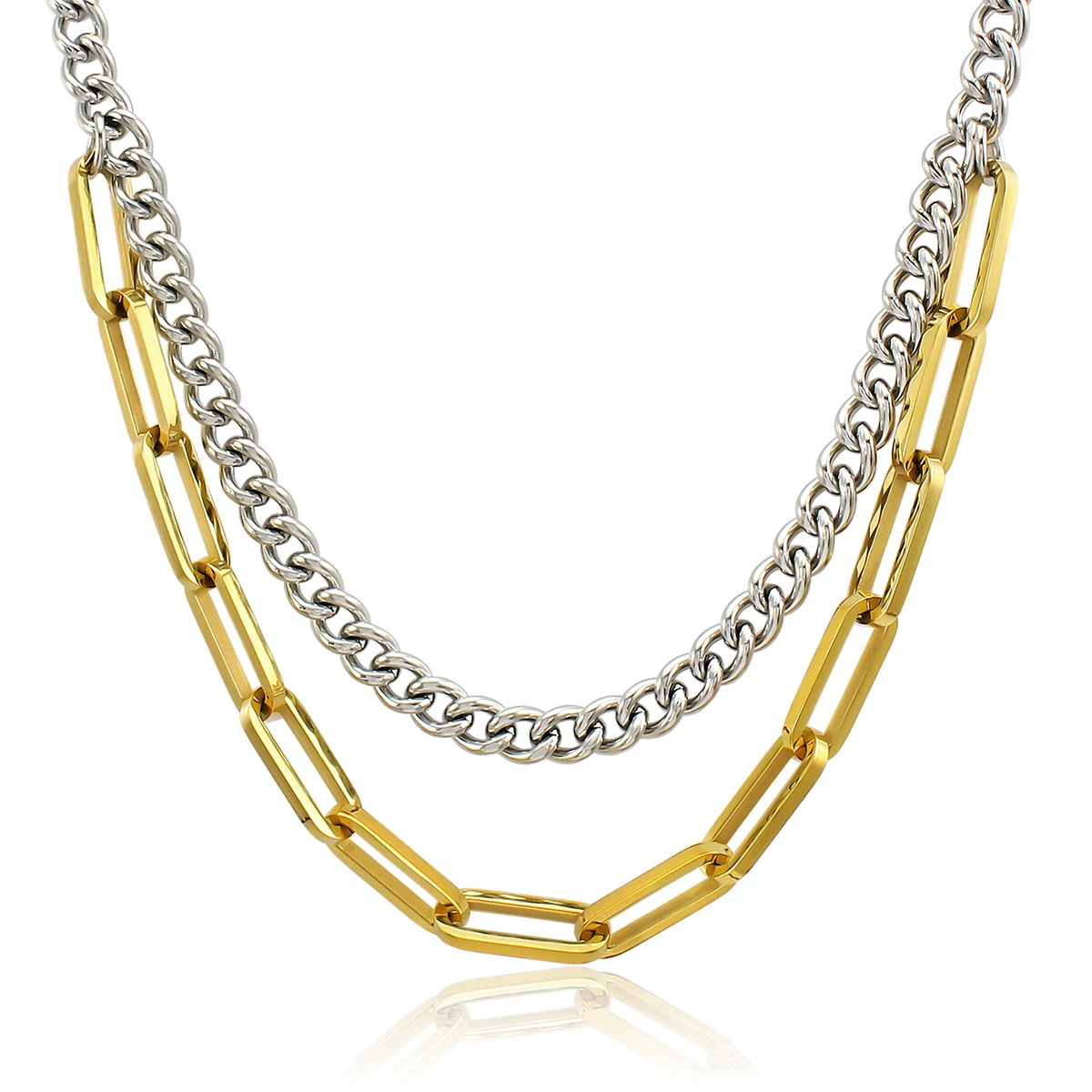 316L Stainless Steel Gold Silver Color Two-Layer Punk Jewelry Chain Link Necklace For Women
316L Stainless Steel Gold Silver Color Two-Layer Punk Jewelry Chain Link Necklace For Women