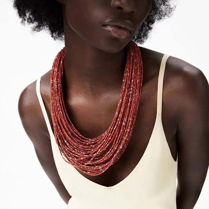African Jewelry Handmade Beaded Necklaces Women Collar Beaded Scarf Necklace Choker Maxi Necklace Wedding Dress, Red
African Jewelry Handmade Beaded Necklaces Women Collar Beaded Scarf Necklace Choker Maxi Necklace Wedding Dress, Red
