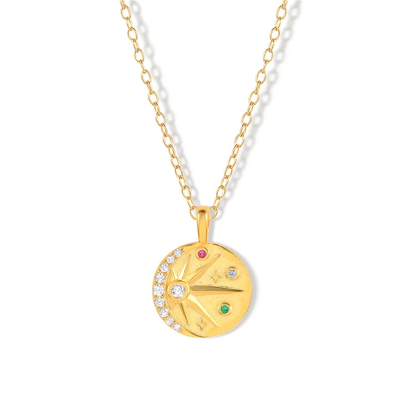 Women Fashion Jewelry 18K Gold Geometric Coin Pendant S925 Sterling Silver Moon Star Necklaces
Women Fashion Jewelry 18K Gold Geometric Coin Pendant S925 Sterling Silver Moon Star Necklaces