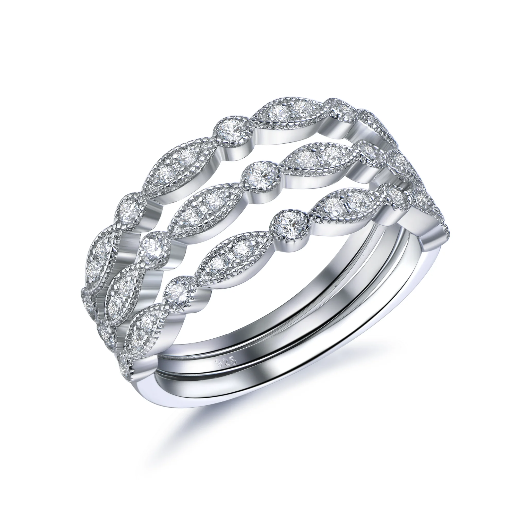 

Amazon Hot Sale Women Jewelry White Gold Plated CZ diamond Three Piece Wedding Engagement Ring Sets Bridal Band RING