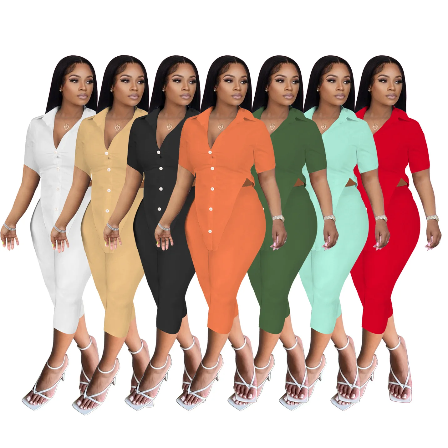 Summer New Solid V-neck Lapel Irregular Hem Cardigan Button Crop Shirt Top And Slim Midi Shorts For Women Casual 2 Piece Sets
Summer New Solid V-neck Lapel Irregular Hem Cardigan Button Crop Shirt Top And Slim Midi Shorts For Women Casual 2 Piece Sets