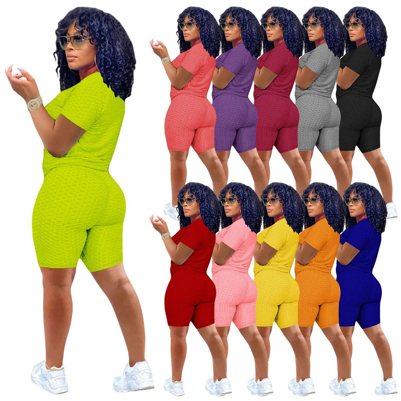Women Two Pieces Sets Tracksuits Short Sleeve Tops+Jogger Shorts Pants Suit Sport Fitness Outfit Matching Set, Neon green ,neon orange custom pantone color
Women Two Pieces Sets Tracksuits Short Sleeve Tops+Jogger Shorts Pants Suit Sport Fitness Outfit Matching Set, Neon green ,neon orange custom pantone color