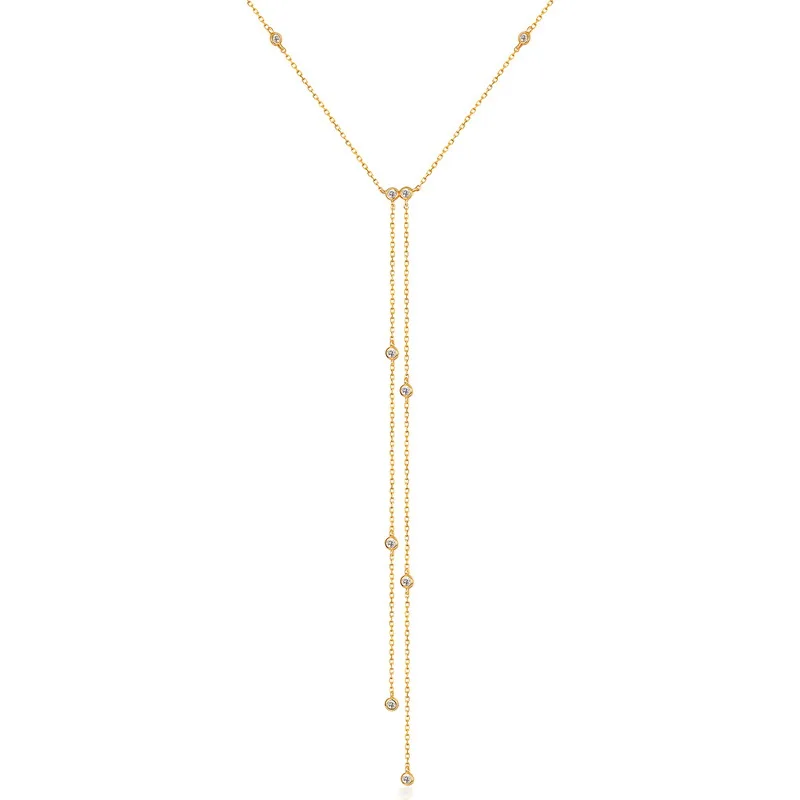 Minimalist CZ diamond jewelry double drop charms 925 Sterling silver long lariat necklace
Minimalist CZ diamond jewelry double drop charms 925 Sterling silver long lariat necklace