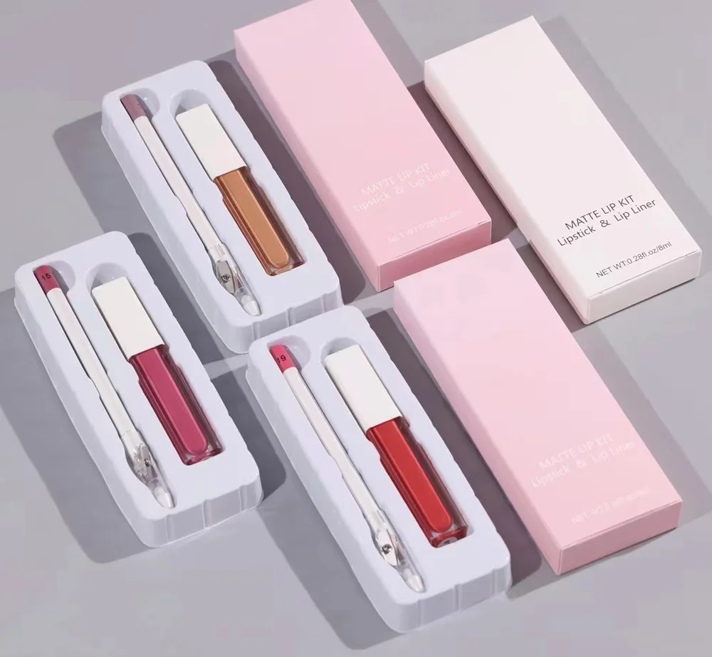 Drop shipping Baby Pink Packaging matte liquid lipstick set including lip liner pen with sharpener and matte lipstick
Drop shipping Baby Pink Packaging matte liquid lipstick set including lip liner pen with sharpener and matte lipstick