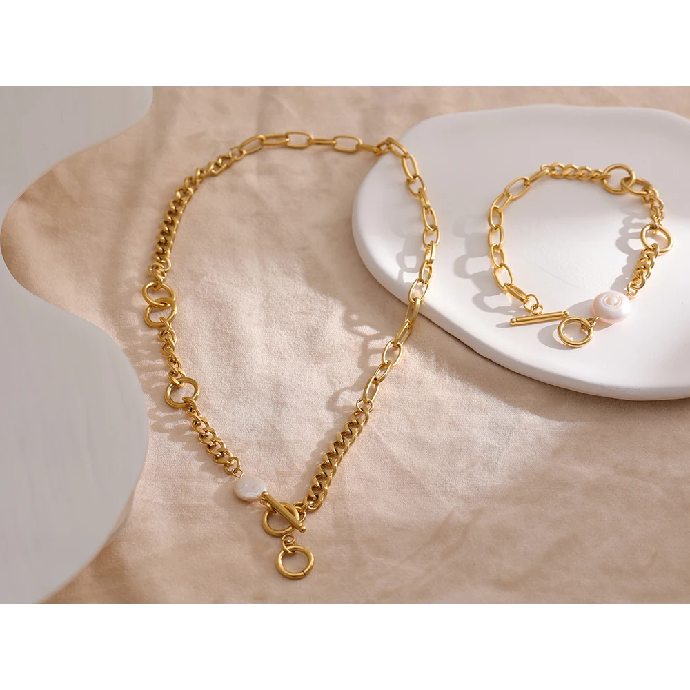 Yhpup PVD Gold Plated Handmade Metal Chain Natural Pearl Stainless Steel Trendy Necklace Bracelet Jewelry Set for Women 2022 New
Yhpup PVD Gold Plated Handmade Metal Chain Natural Pearl Stainless Steel Trendy Necklace Bracelet Jewelry Set for Women 2022 New