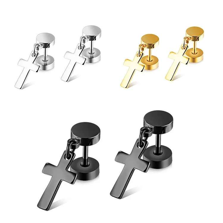 WANMEI Gold Silver Black Punk Statement Barbell Stud Earing Stainless Steel Drop Hanging Cross Men Earrings, Silver black golden
WANMEI Gold Silver Black Punk Statement Barbell Stud Earing Stainless Steel Drop Hanging Cross Men Earrings, Silver black golden