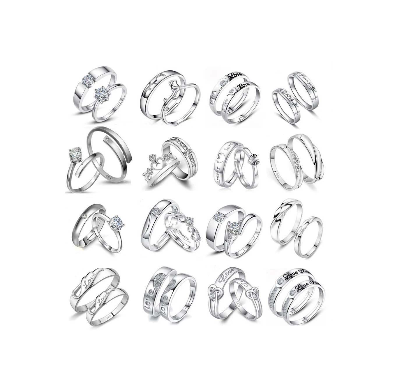 40 pairs Carved open silver zircon Wedding engagement Flower Heart Crown love Couple Diamond Ring
40 pairs Carved open silver zircon Wedding engagement Flower Heart Crown love Couple Diamond Ring