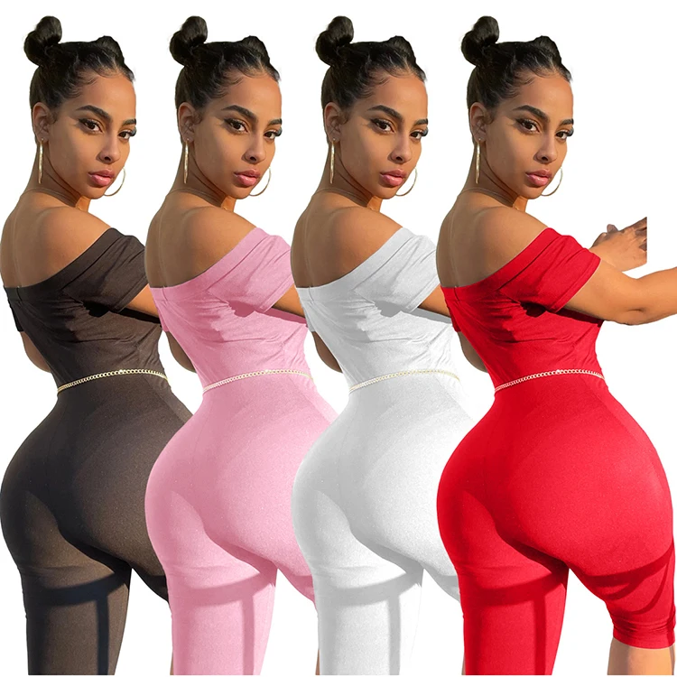 Accessory Included Women Solid Color Summer Off Shoulder Slim Fit Fashion Jumpsuit Rompers
Accessory Included Women Solid Color Summer Off Shoulder Slim Fit Fashion Jumpsuit Rompers