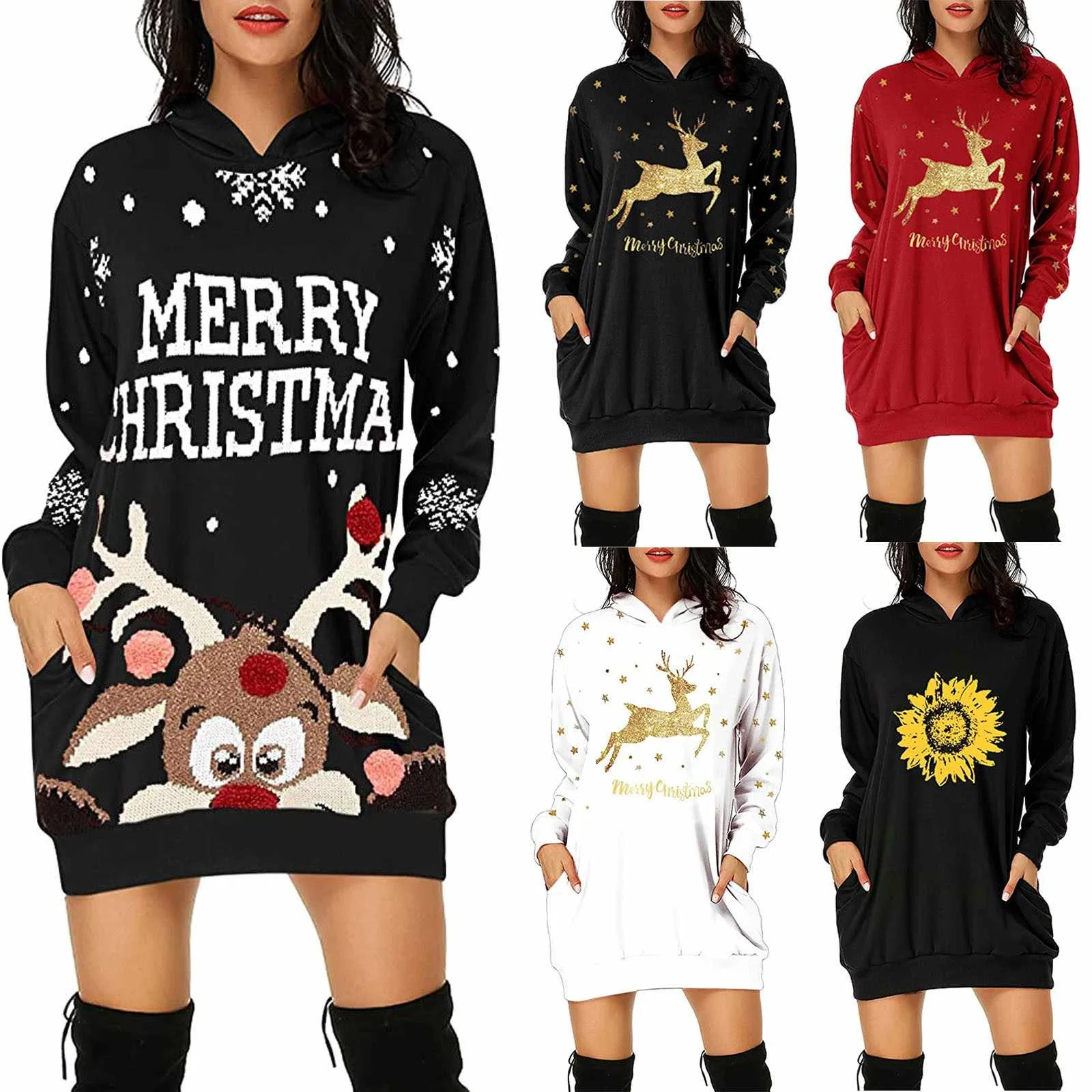 New Christmas Dress Women Fashion Christmas Hoodie Bag Hip Pocket Print Hoodie Fashion Dress Vestidos Invierno 2020 Mujer Casual, As show
New Christmas Dress Women Fashion Christmas Hoodie Bag Hip Pocket Print Hoodie Fashion Dress Vestidos Invierno 2020 Mujer Casual, As show