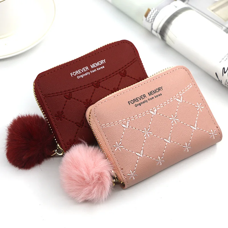 Brand Embroidery Short Women Wallets Clutch Coin Purse Zipper Leather keychain Wallet With Furry Ball
Brand Embroidery Short Women Wallets Clutch Coin Purse Zipper Leather keychain Wallet With Furry Ball