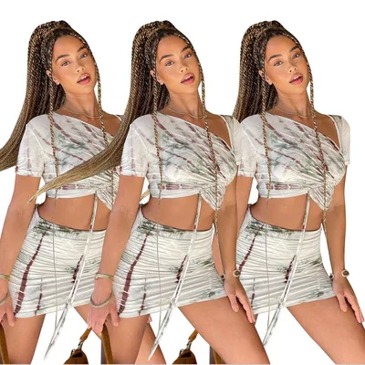 2021 Summer Sexy Women Drawstring 2 Piece Skirt Set Ladies Print Stacked Short Sleeve Top And Mini Skirt Set
2021 Summer Sexy Women Drawstring 2 Piece Skirt Set Ladies Print Stacked Short Sleeve Top And Mini Skirt Set