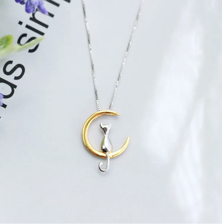 Fashion Cute Animal Cat Moon Pendant Necklace Charm Gold Silver Color Box Chain Necklace Cat Pet Lucky Jewelry For Women
Fashion Cute Animal Cat Moon Pendant Necklace Charm Gold Silver Color Box Chain Necklace Cat Pet Lucky Jewelry For Women