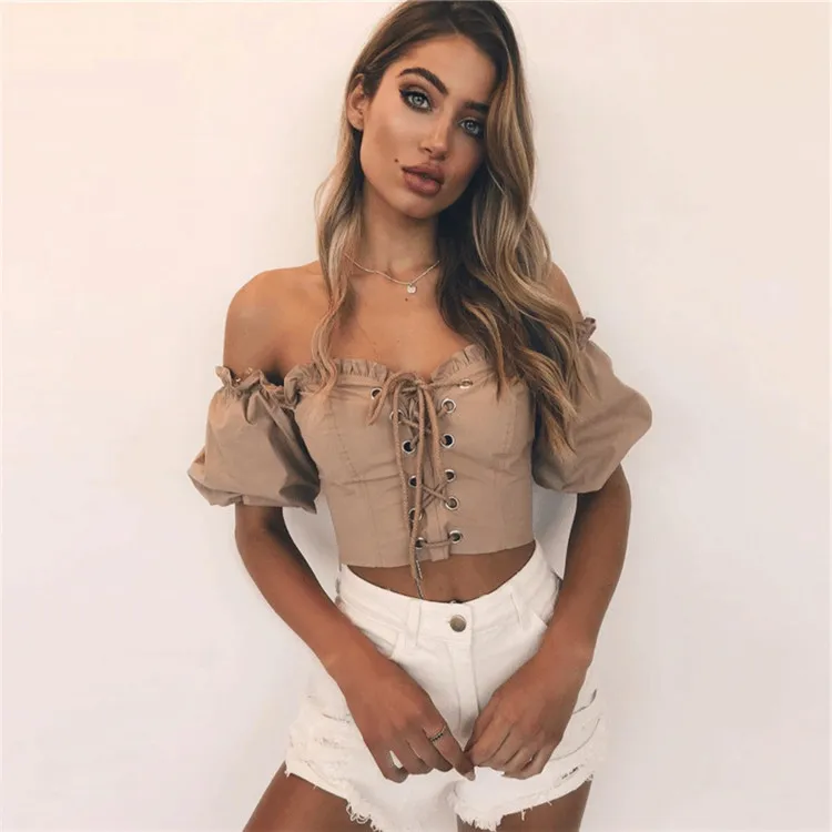 One-Line Neck Tie Pleated T-Shirt Slim Slimming Short-Sleeved Top Umbilical Cord Solid Color Halter Drawstring T-Shirt ZCX
One-Line Neck Tie Pleated T-Shirt Slim Slimming Short-Sleeved Top Umbilical Cord Solid Color Halter Drawstring T-Shirt ZCX