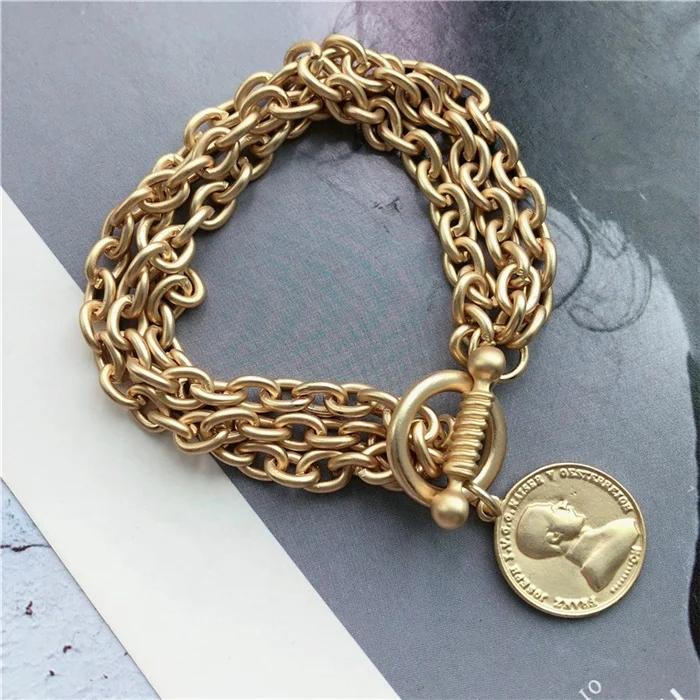Fashionable vintage personality simple design alloy matte gold plated coin charm chain bracelets for women
Fashionable vintage personality simple design alloy matte gold plated coin charm chain bracelets for women