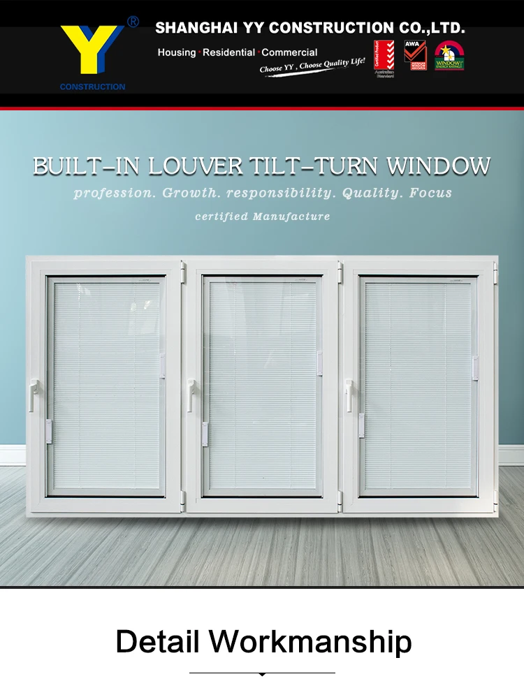 NFRC certificate aluminum tilt and turn window with mosquito net triple glazing