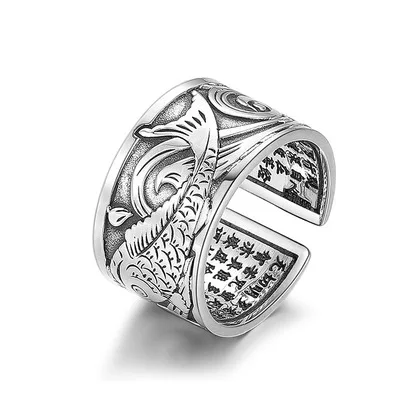 Retro Thai Silver Rings Koi Heart Sutra Engraved Open Punk Ring Lucky Carp Ring Men's Gifts
Retro Thai Silver Rings Koi Heart Sutra Engraved Open Punk Ring Lucky Carp Ring Men's Gifts