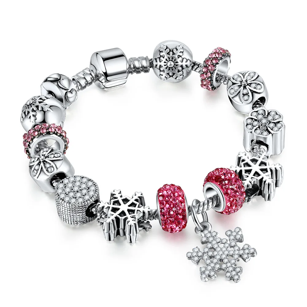 Christmas Gift European Silver Plated Snow Flake DIY Charm Bracelet Large Hole Bead Pink Crystal Snow Charm Bracelet
Christmas Gift European Silver Plated Snow Flake DIY Charm Bracelet Large Hole Bead Pink Crystal Snow Charm Bracelet