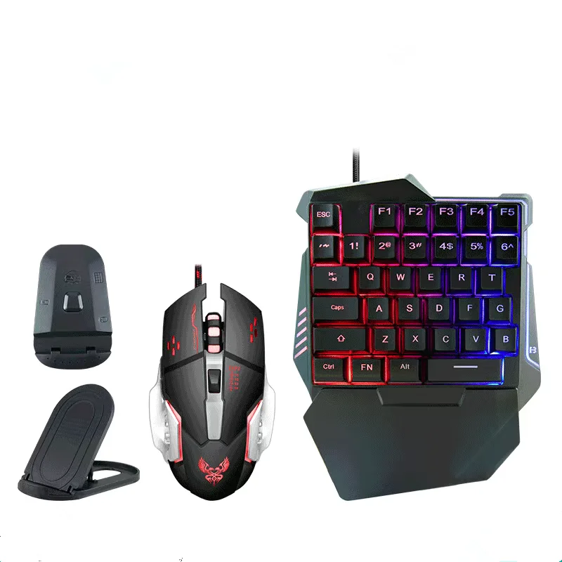 Mini Mobile Phone Gaming One Hand RGB Wired keyboard Mouse combo with Adapter, Black
Mini Mobile Phone Gaming One Hand RGB Wired keyboard Mouse combo with Adapter, Black