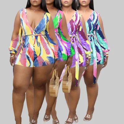 New Trendy summer multicolor print short Rompers women sexy deep V-neck individuality long sleeve 5XL plus size jumpsuit, As picture or customized make
New Trendy summer multicolor print short Rompers women sexy deep V-neck individuality long sleeve 5XL plus size jumpsuit, As picture or customized make