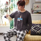 fall two-piece Breathable loose 100% cotton men pajamas